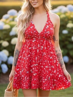 floral red white blossom cute dress NWT boutique